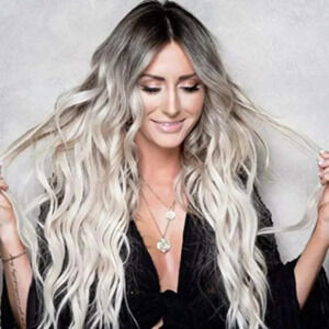 NWT LONG WAVY OMBRE PLATINUM MIDPART SYNTHETIC WIG